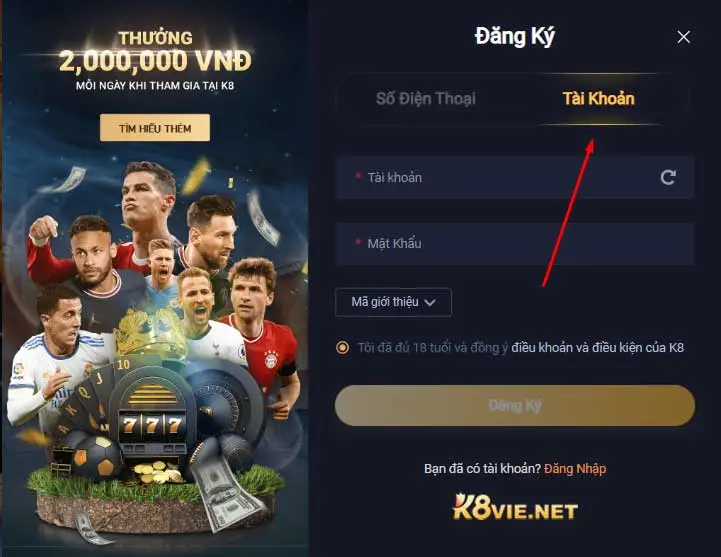 Đăng ký bằng tên tài khoản