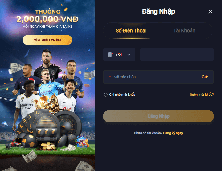 Đăng nhập vào nhà cái k8
