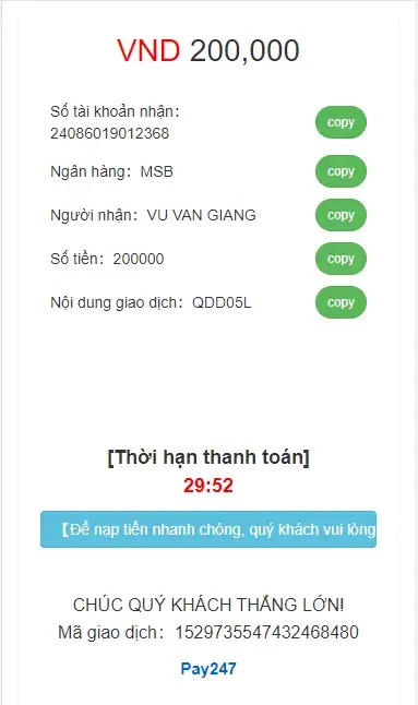 Thông tin chuyển tiền 