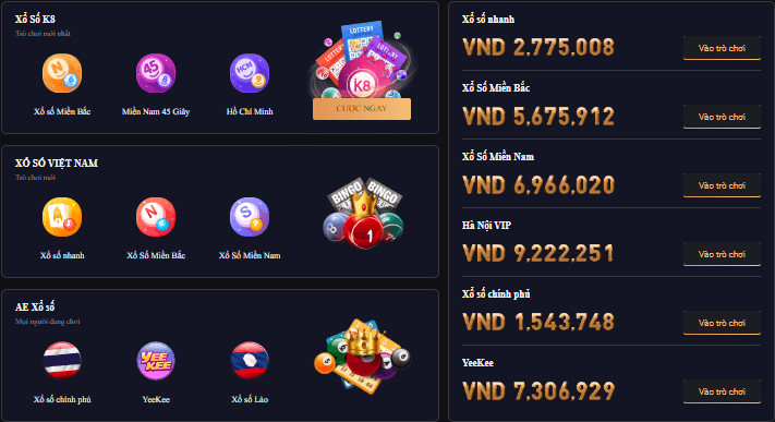 xổ số web game k8